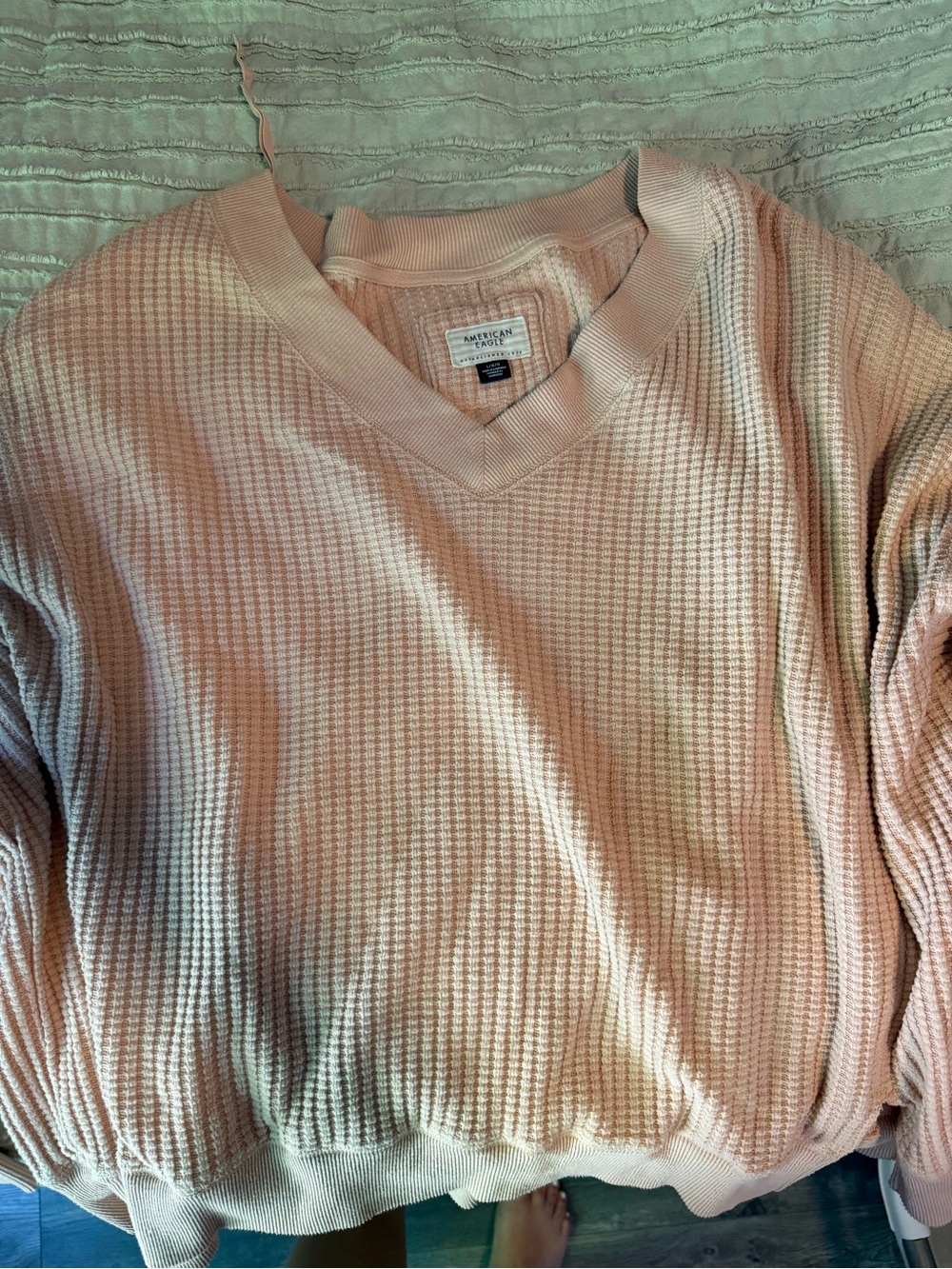 American Eagle Outfitters Blush Pink Waffle V-Neck Sweater